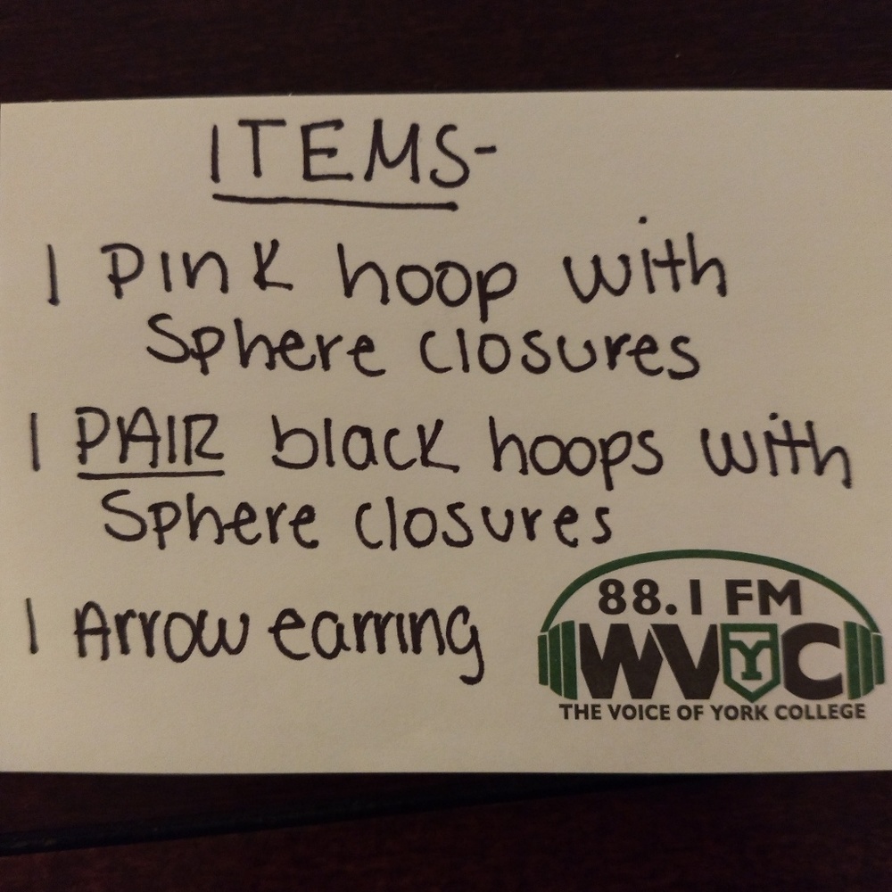 TWO black hoops, ONE pink hoop, ONE arrow earring